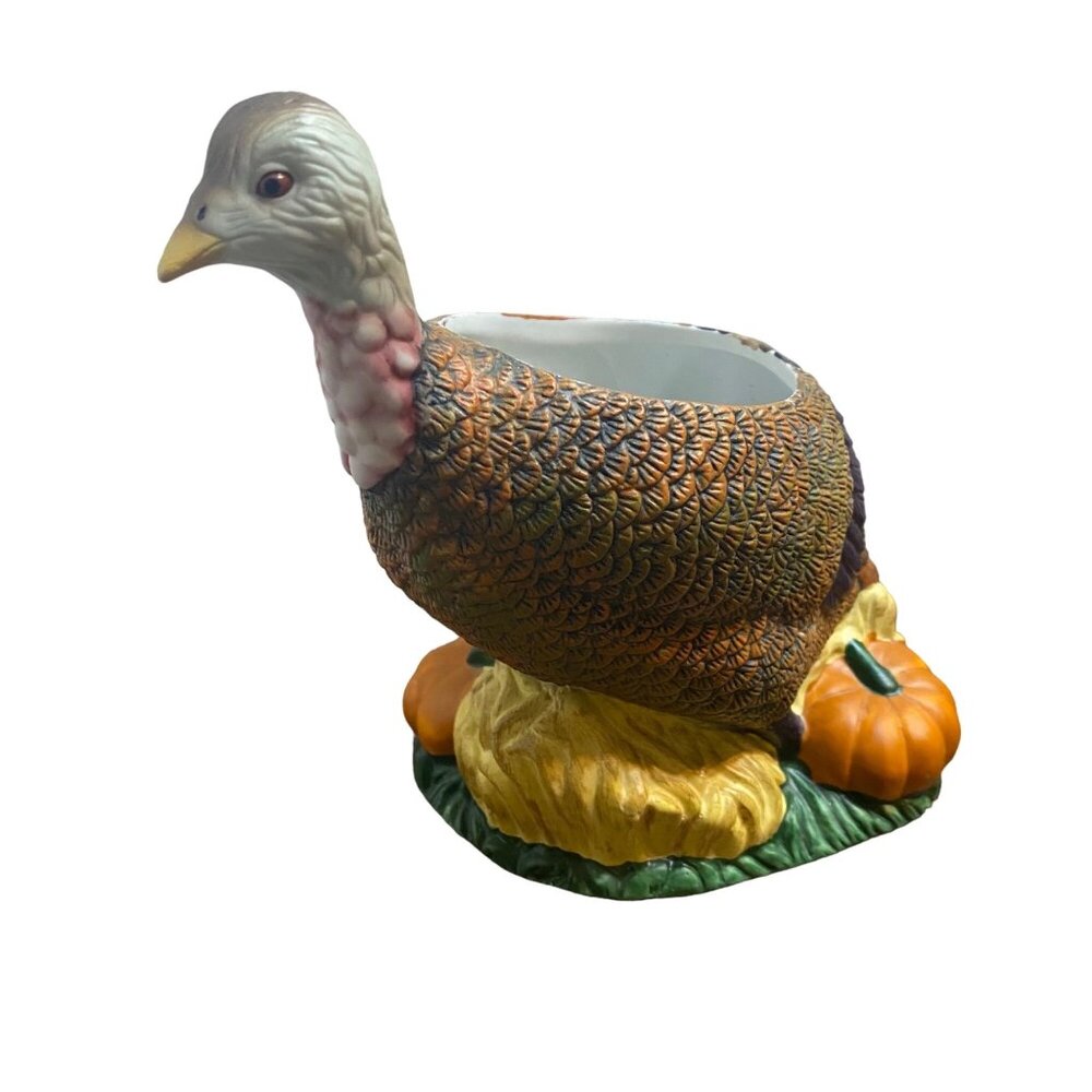 Vtg 1997 New Holland Floral Wild‎ Turkey Planter 6.5”x7”x3.5" Thanksgiving Decor